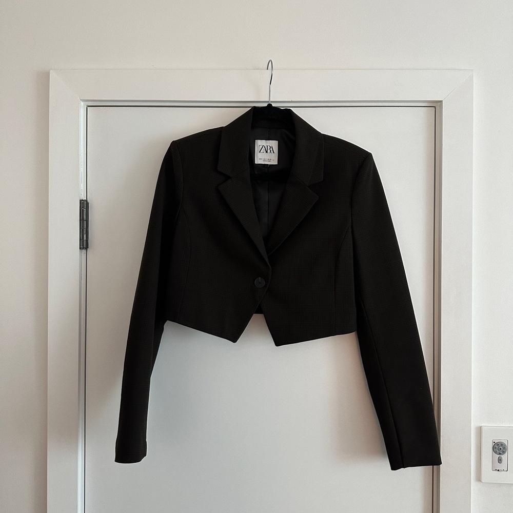 Brown Plaid Cropped Zara Blazer